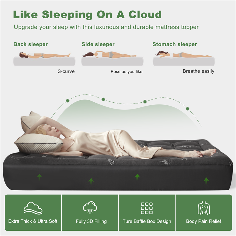 🌈 Bamboo Cooling Mattress Topper Back Pain Relieve