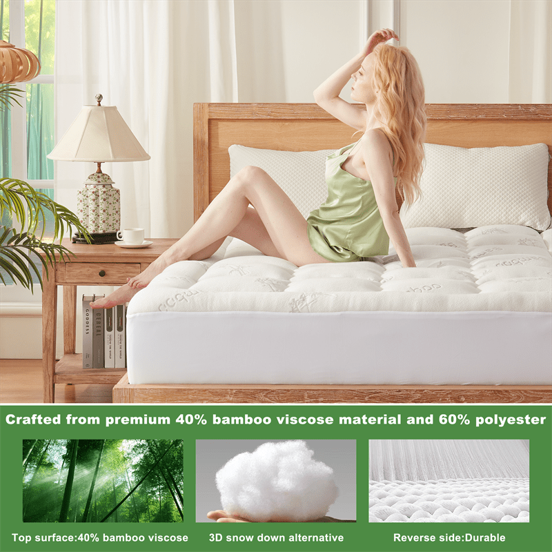 🌈 Bamboo Cooling Mattress Topper Back Pain Relieve