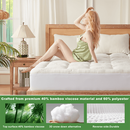 🌈 Bamboo Cooling Mattress Topper Back Pain Relieve