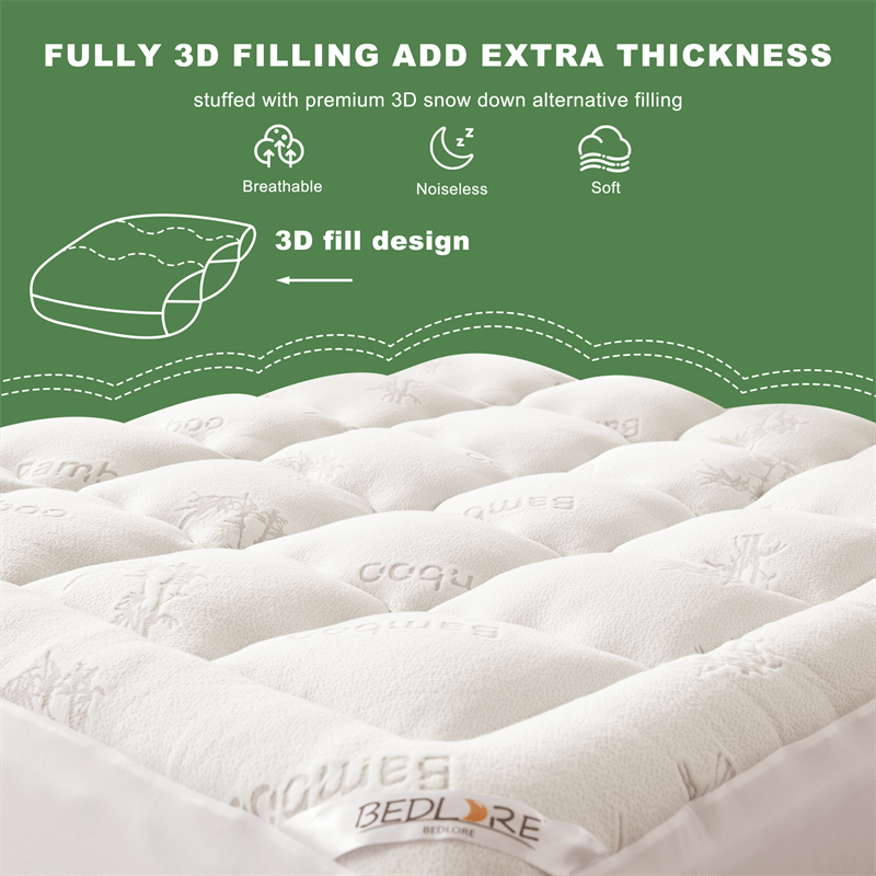 🌈 Bamboo Cooling Mattress Topper Back Pain Relieve