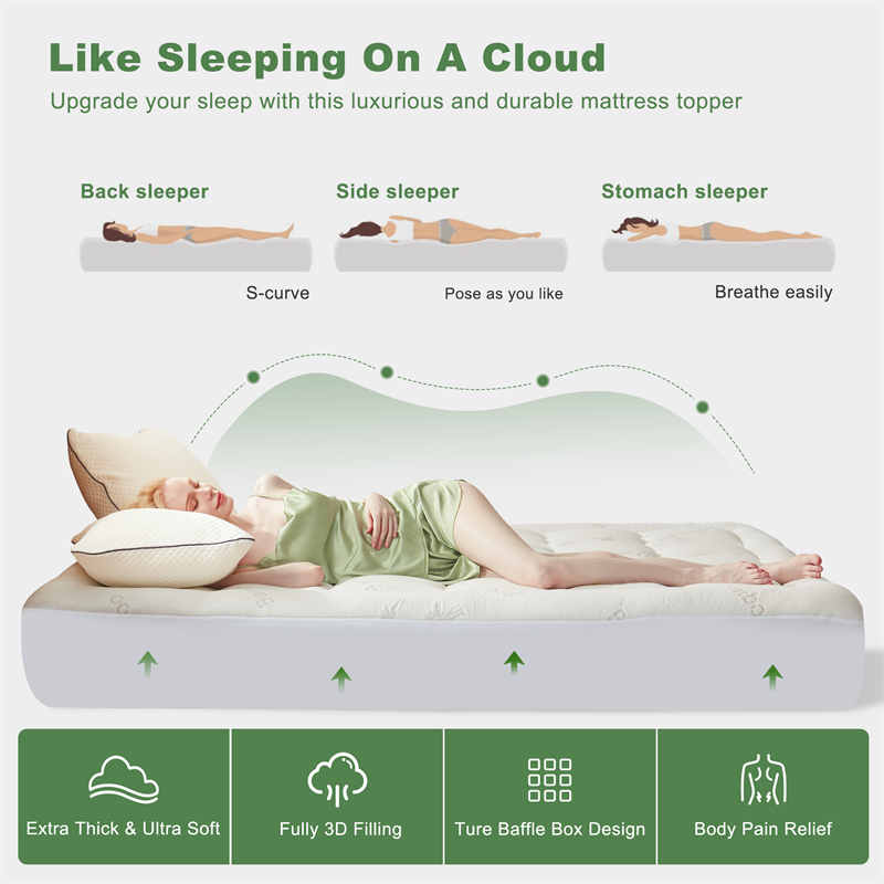 🌈 Bamboo Cooling Mattress Topper Back Pain Relieve