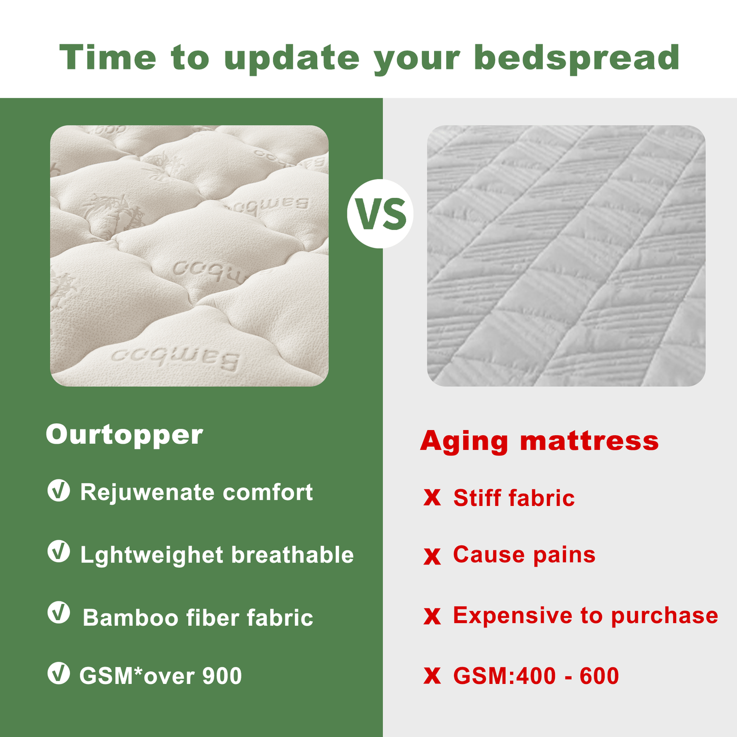 🌈 Bamboo Cooling Mattress Topper Back Pain Relieve