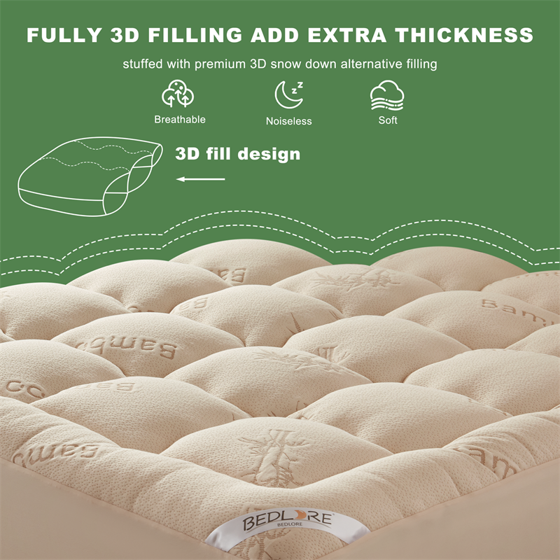 🌈 Bamboo Cooling Mattress Topper Back Pain Relieve