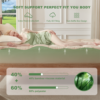 🌈 Bamboo Cooling Mattress Topper Back Pain Relieve